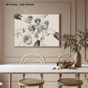 Hand Drawn Cheers Cocktail Pattern Unframed Painting, Modern Minimalist Design Canvas Wall Art, Wall Decor for Home Living Room Bedroom Bar Coffee Shop, Ornaments