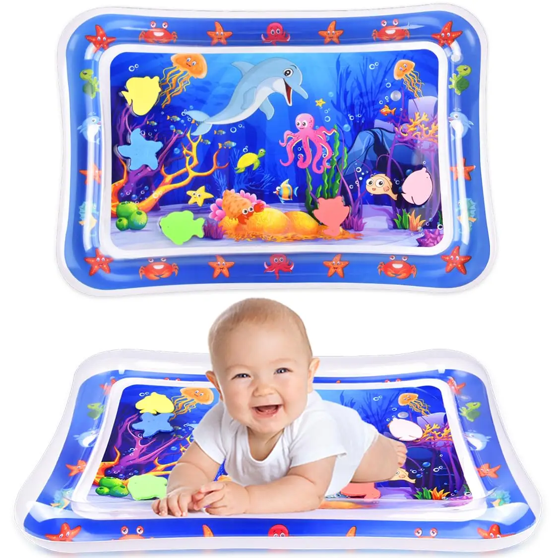 Tummy Time Water Mat Inflatable Baby Play Mat for Newborn Girls & Boys, Latex Free PVC, Perfect for Early Activity Centers