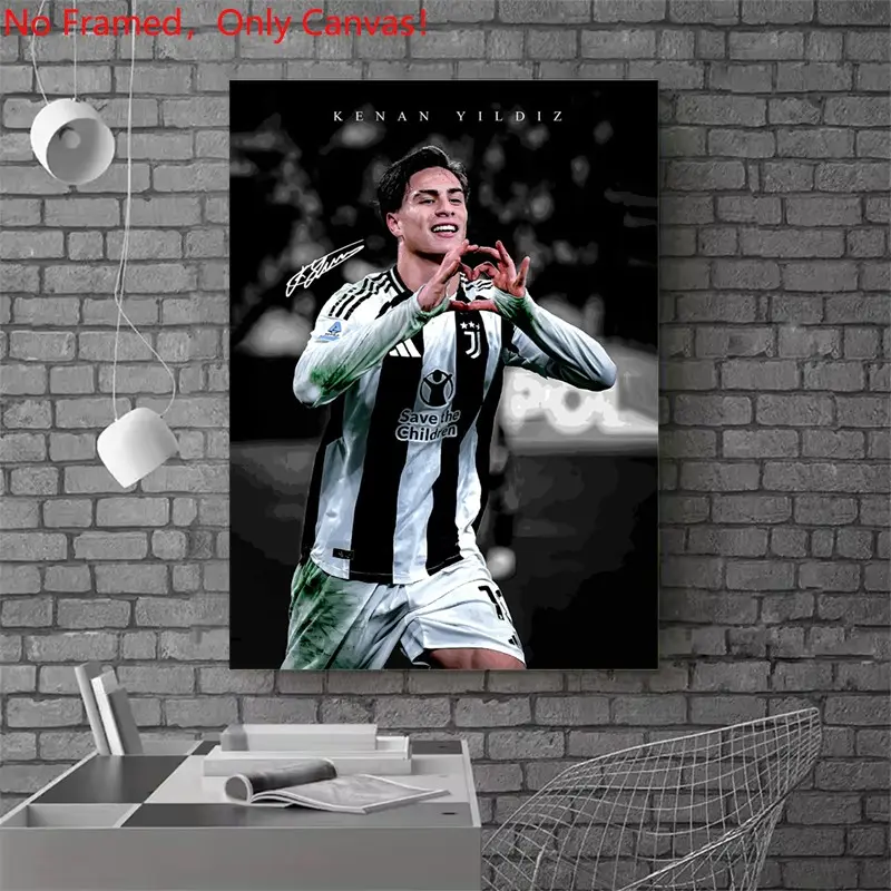 1 piece/set frameless canvas painting print poster, Classic Football player art，Kenan Yildiz Heart Gesture， a perfect gift for football loves, ideal gift for bedroom, living room, dorm hallway, kitchen, mural, wall decoration, room decor