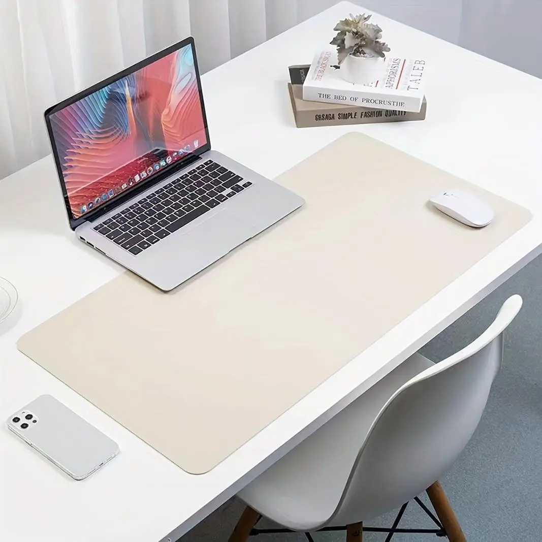 Solid Color PU Leather Desk Mouse Pad, 1 Count Computer Desk Mat, Large Size Office Desk Protector Mat