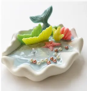 Ocean Mermaid Shell Candle Handmade Soy Wax – Decorative Aromatic Gift in Ceramic Base