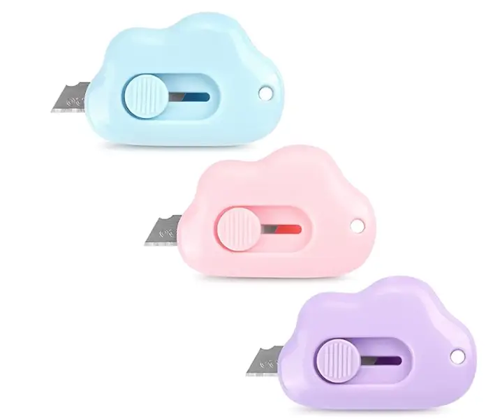 Box Cutters - 3 Pack Retractable Letter Opener for Key Chain, Pocket Bag, and Envelope Mail - Adorable Cloud Tiny Paper Cutter for DIY Projects