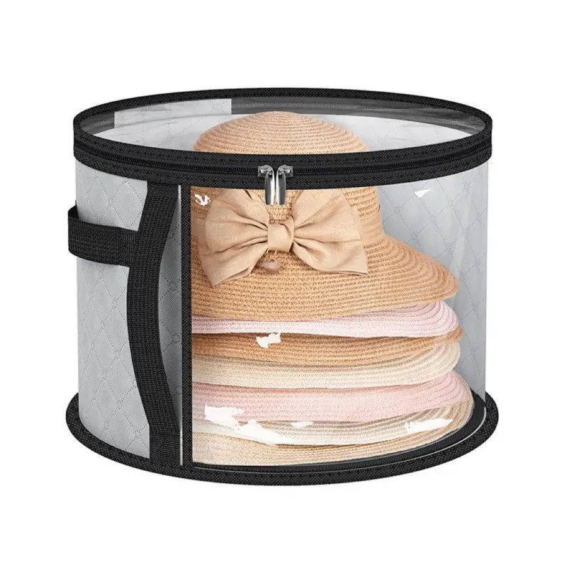 Clear Hat Storage Bag Box, Large Round Transparent CapOrganizer with Zipper & Handle for Closet Travel, Dustproof Sunhat Fedora Container, Clear Hat Storage Bag Organiser Multifunctional Storage Solution, Versatile Storage Bag, Zippered Storage