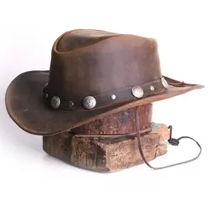 Buffalo Coin Top Grain Leather Cowboy Hat for Men & Women – Handcrafted Western Outback Hat with Shapeable Wide Brim