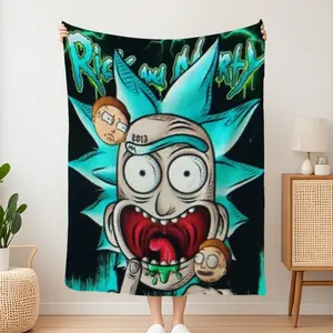 Rick and Morty Show Flannel Throw Blanket - Soft Heavy-Duty All-Season Couch, Bed, Camping & Office Blanket  - Rick's Face Design in Green & Black Chaos, Throw Blanket for Couch, Room,