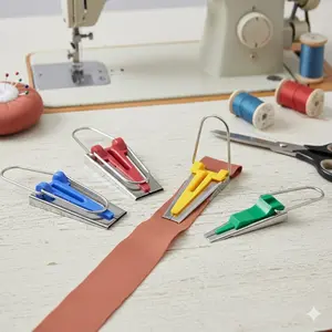 Bias Tape Maker DIY Sewing Tool Set Fabric Quilting Ruler Edge Folder Craft Supplies for Quick Easy Binding Machine Presser Foot Attachment Sewing Supplies Crafts