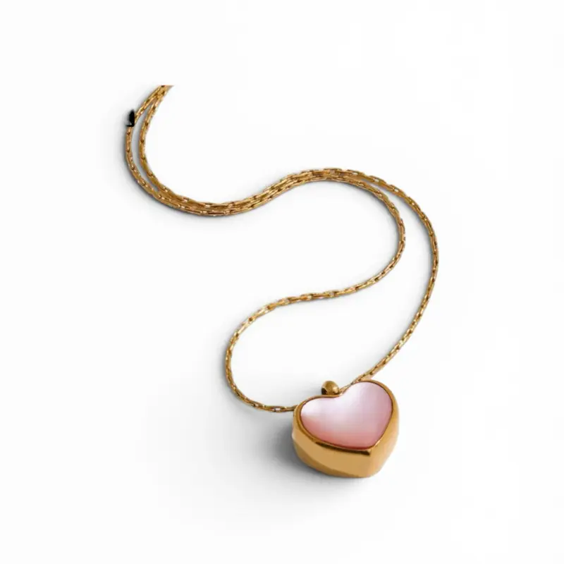 Brooklyn Heart Necklace - Elegant Gold Chain with Pink Heart Pendant for Women's Fashion Jewelry