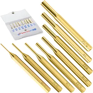 MaxoPro Premium Brass Punch Set – 8 Pcs Professional Brass Drive Pin Punch Set - Non-marring Brass Punch Set for Gunsmithing - Assorted Gun Punch Set for Watch Repair Jewelry and Craft