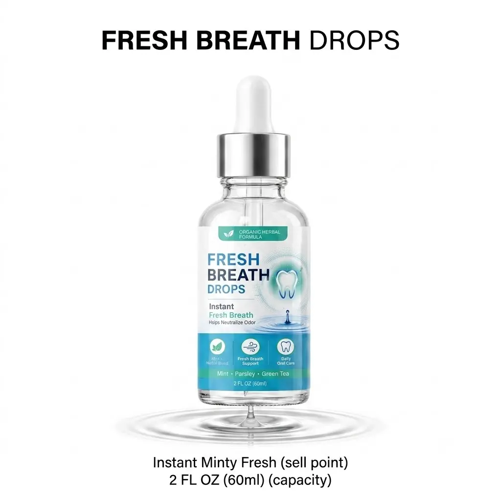 Fresh Breath Drops – Instant Minty Fresh – Organic Herbal Formula with Mint, Parsley & Green Tea – Neutralizes Odor – Precision Dropper – Portable 60ml (2 fl oz) – For Coffee, Dates, Smoking & Meetings
