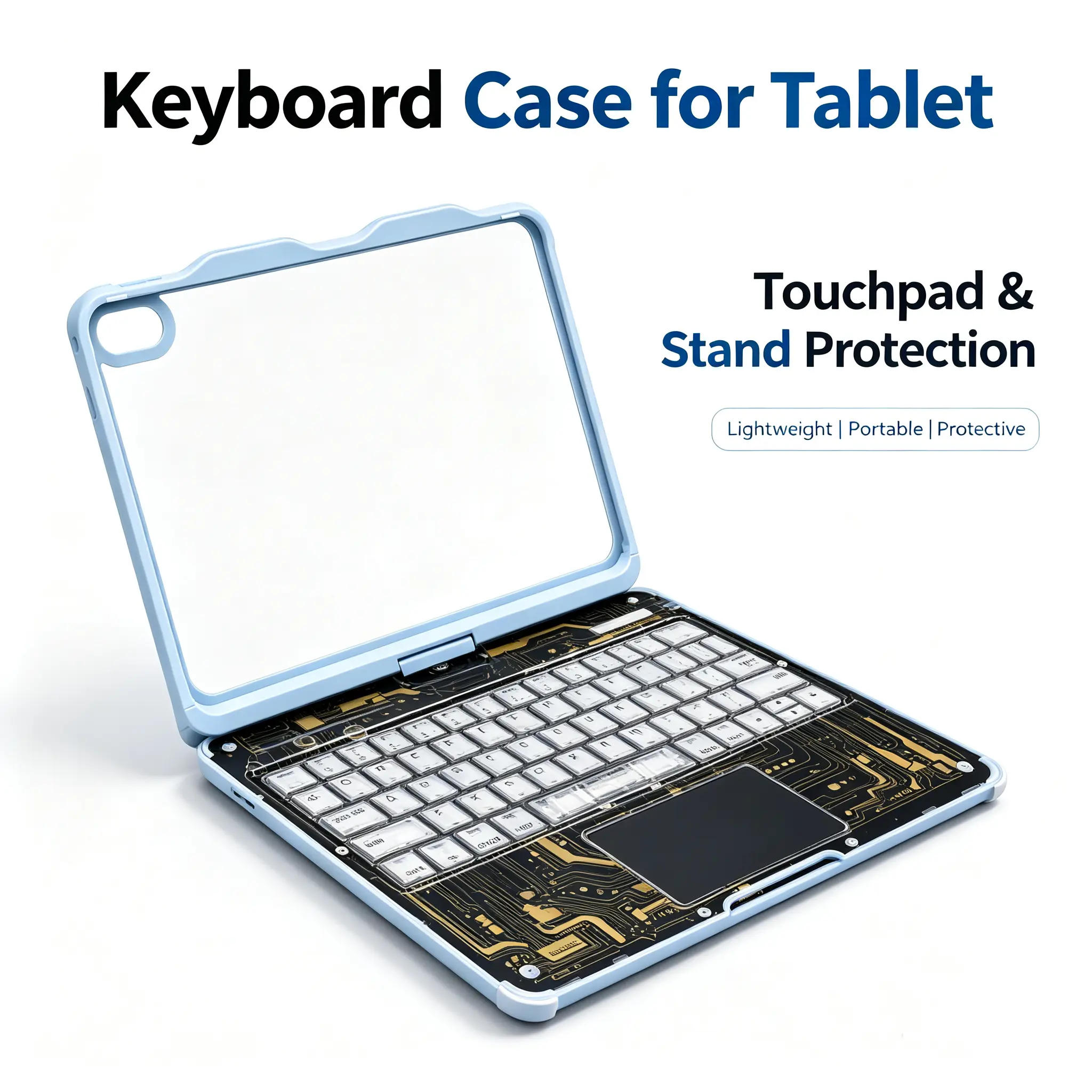 Transparent Circuit Board Tablet Keyboard Casing - 360-Rotatable Protective Cover with Backlit Keys, Built-in Touchpad & Built-in Cell, Wireless Bluetooth Accessories for iPad Devices