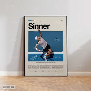 Jannik Sinner Poster, Sinner Tennis Decor, Framed Sinner Print, Tennis Icon Wall Decor, Tennis Fan Gift Idea, Sport Poster Decor