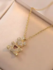 Cute Bear Pendant Necklace with Rose Gift Box, Rhinestone Decor Necklace for Women & Girls, Fashion Jewelry for Party, Daily, Trendy Jewelry for Birthday Gift