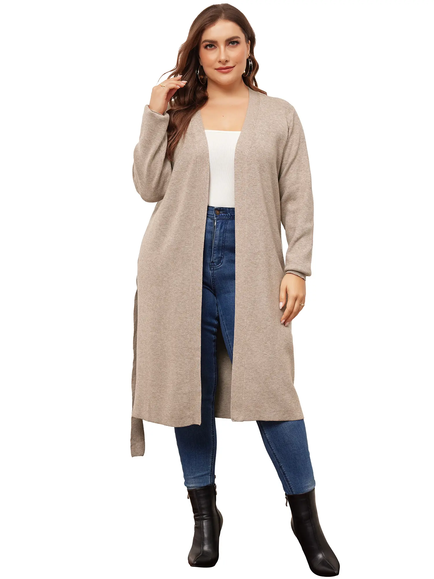 Agnes Orinda Plus Size Sweater Cardigan for Women Knit Sweater Long Sleeve Belted Overwear Long Cardigans