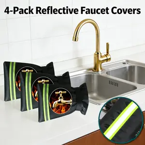 4 Pack with reflective strips Outdoor Faucet Covers for Winter Freeze Protection,5.5 x 7.9 Inch Reusable Waterproof Hose Bib Cover,Thickened Anti-Freeze Faucet Socks for Outdoor Garden,Black