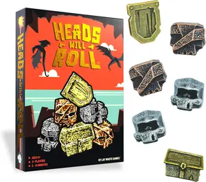 Heads Will Roll Pocket-Sized Dexterity Game with Golden Shield Copper Monster Skulls Silver Human Skulls and Golden Treasure Chest for Tabletop Enthusiasts