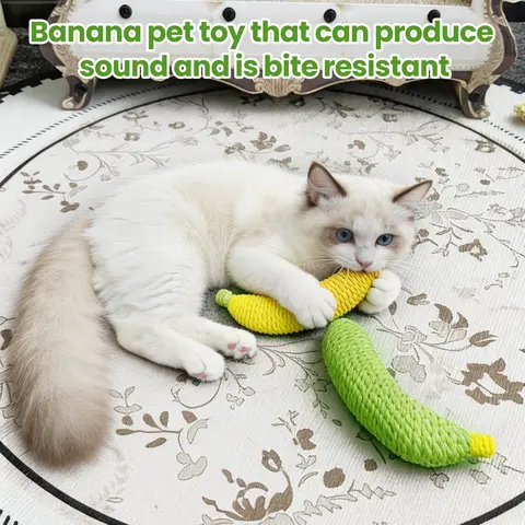Sisal Banana Interactive Cat Toy - Small, Solid, 40g, Compact, Carryable, Textured for Chew & Bat, Scratching, Indoor Pet Play (Yellow/Green)