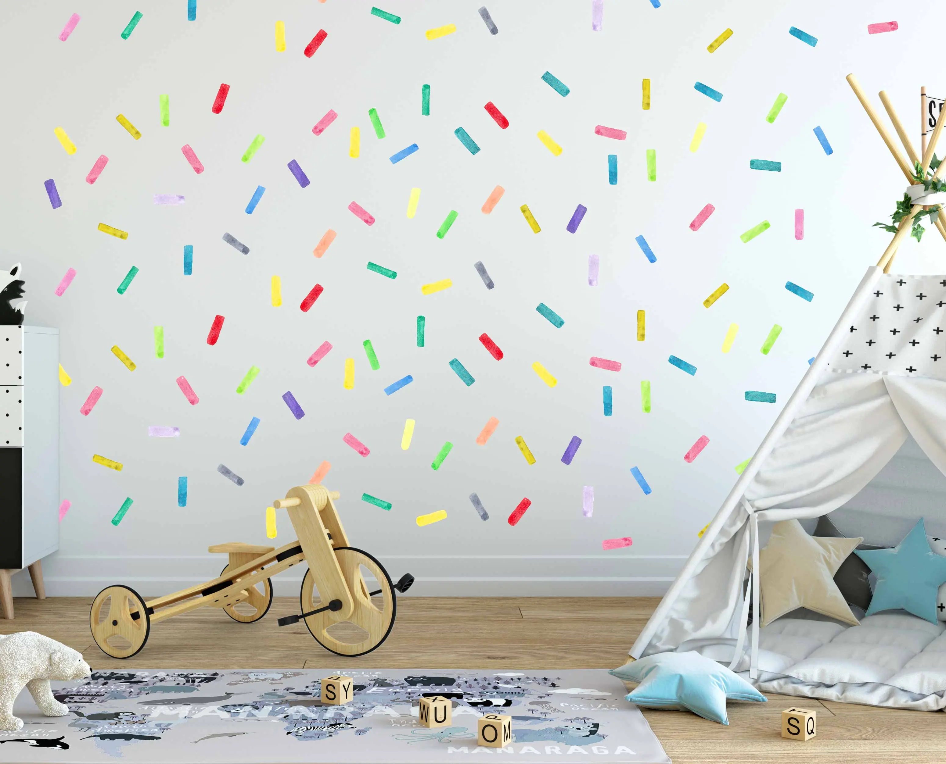 Raibow Sprinkles Wall Decal Stickers,  Rainbow Color Polka Dots, Play Room Decor, Nursery Art, Classroom Decor LF210 Decorative Set Vinyl Mirrors Kitchen