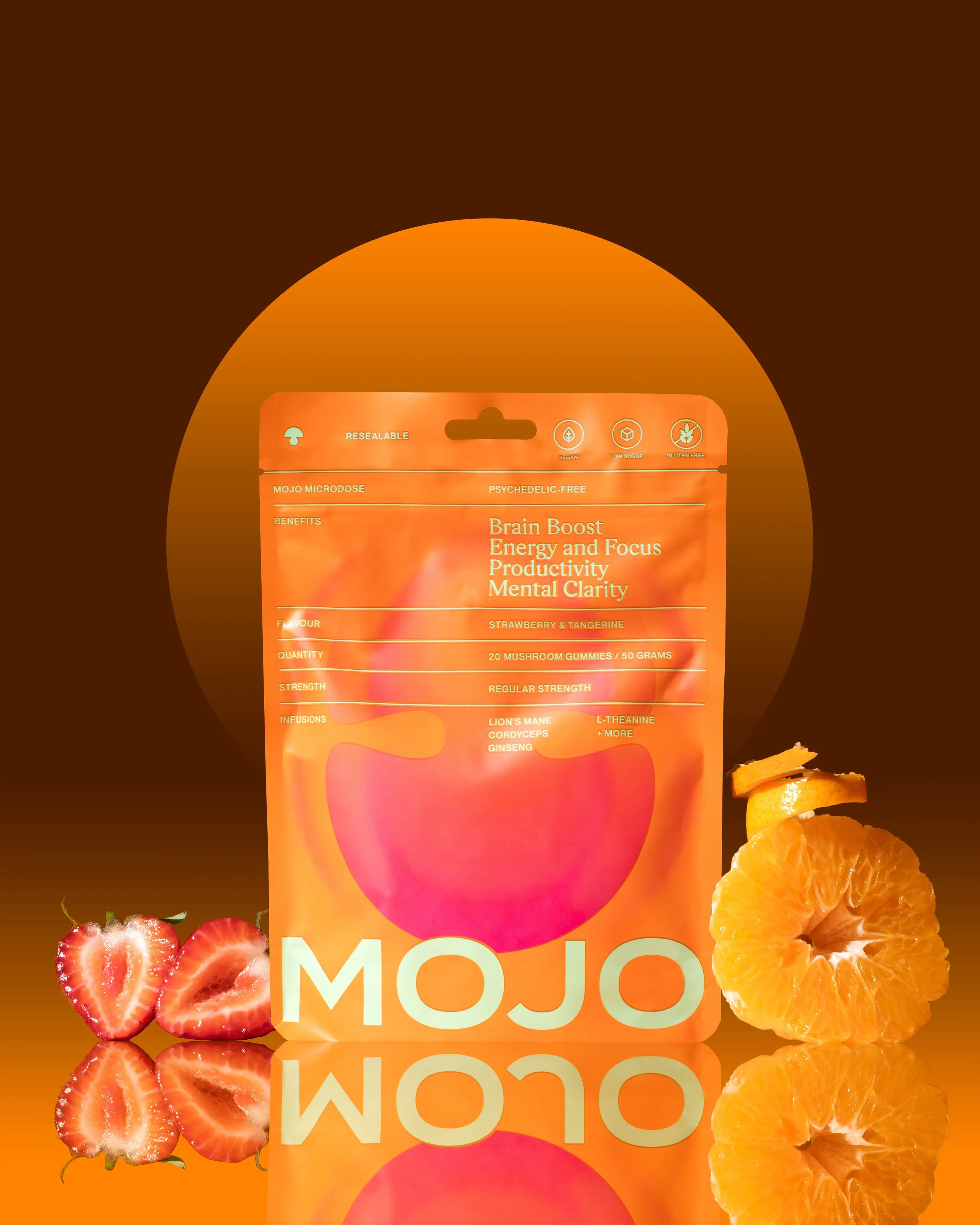 MOJO Brain Boost Energy & Focus Gummies - Strawberry Tangerine (Vegan) - Energy & Focus Supplement for Healthcare, Fitness, and Wellness - Dietary Sup