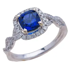 6MM Cushion Cut Gemstone Birthstone and White Cubic Zirconia Women's Engagement Ring | 925 Sterling Silver | Adjustable