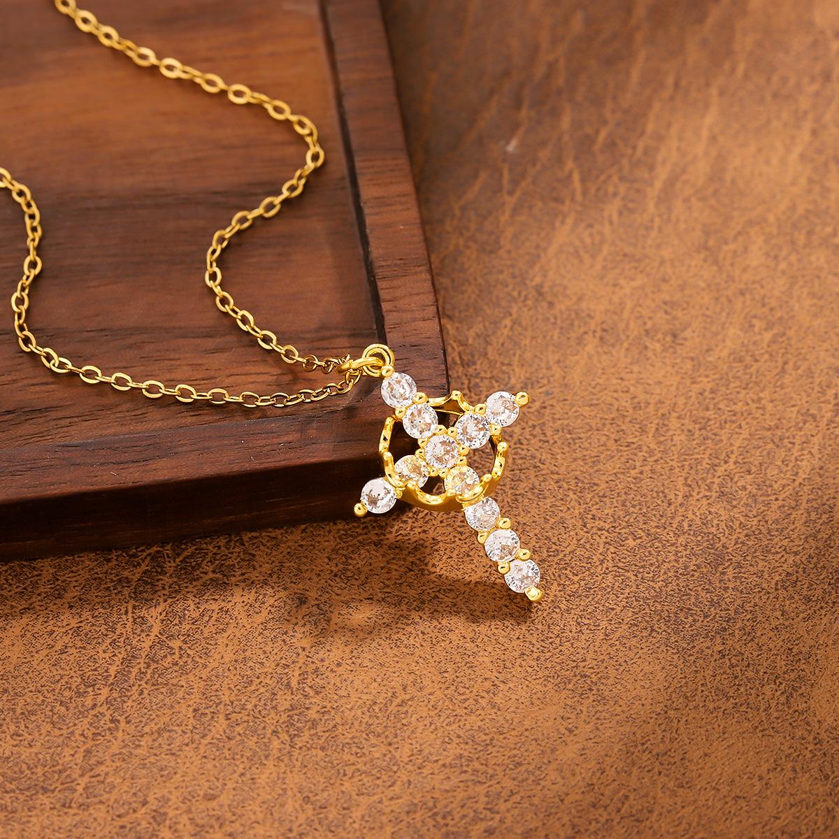 YEAHLOVE Vintage Sparkling Cross Crown Pendant Necklace | Retro Dainty Statement Jewelry for Everyday Wear, Gifting & Good Fortune