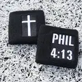 Christian Sweatband 2 Pack with Embroidered Cross Design and PHIL 4:13 Text, Sweat-Absorbing Unisex Wristbands for Basketball, Gym and Workouts