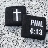 Unisex 2-Pack Faith Set Elastic Wristbands (3in x 3in) - Christian Cross Design Fabric Bands with PHIL 4:13 Focus, All Ages Sports Protective Gear for Workouts, Cooling Grip Sports Accessories,outdoorfun