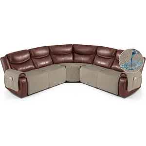 Recliner Sectional Couch Covers,  Reclining Sofa Covers for L Shape Couch, Non Slip Couch Cover for Sofa Washable Slipcover (5 Seat Recliner Cover, Khaki)