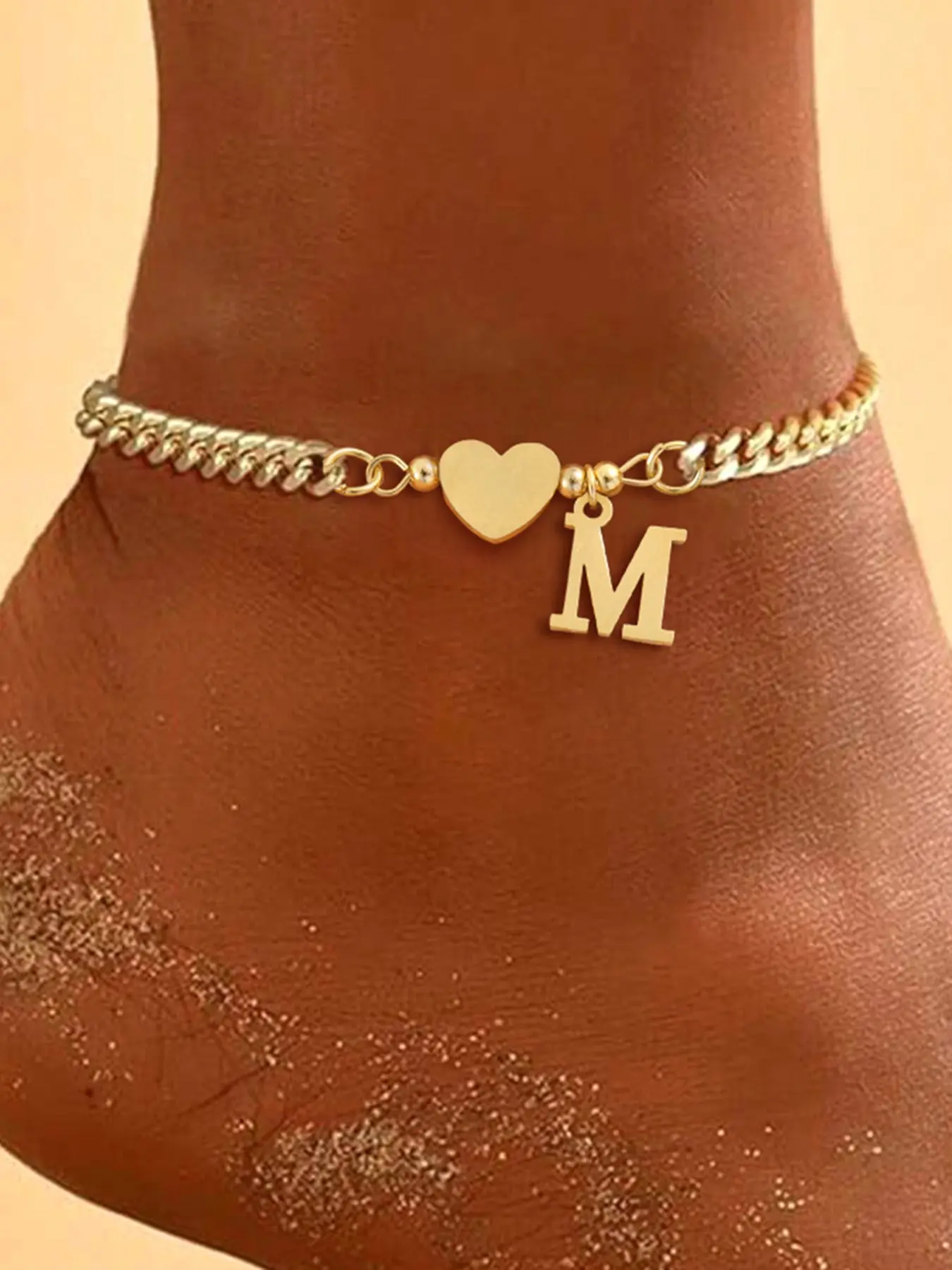 Women's Ankle Chain, Initial Anklet, Fashionable Stainless Steel, Letter Pattern, Casual Style, All Seasons, Plated with Precious Metal, Elegant Accessory, Trendy Fashionable Accessories