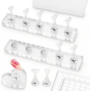 Nail Stand For Press On Acrylic Strong Magnetic Nail Holder Kit For Painting Nails Tip Arts Display With 200PCS Double-Sided Tape And 1 Heart Shaped Acrylic Magnetic Presson Stands Nail Art Supplies