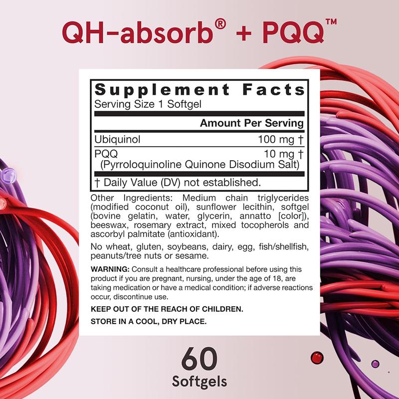 Jarrow Formulas QH-absorb + PQQ, Dietary Supplement, Antioxidant Support for Mitochondrial Biogenesis, Cellular Energy Production and Cardiovascular Health, 60 Softgels, 60 Day Supply