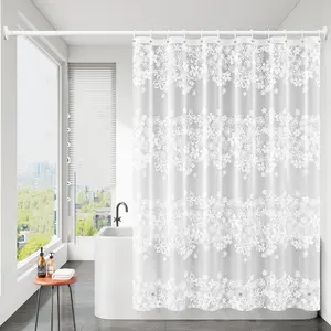 Floral Shower Curtain Liner, 4g Peva Waterproof Bath Curtain, 71x71 Inches, Metal Eyelets, 3 Magnetic Weights, 12 Plastic Hooks, Shower Essentials, Bathroom Decor