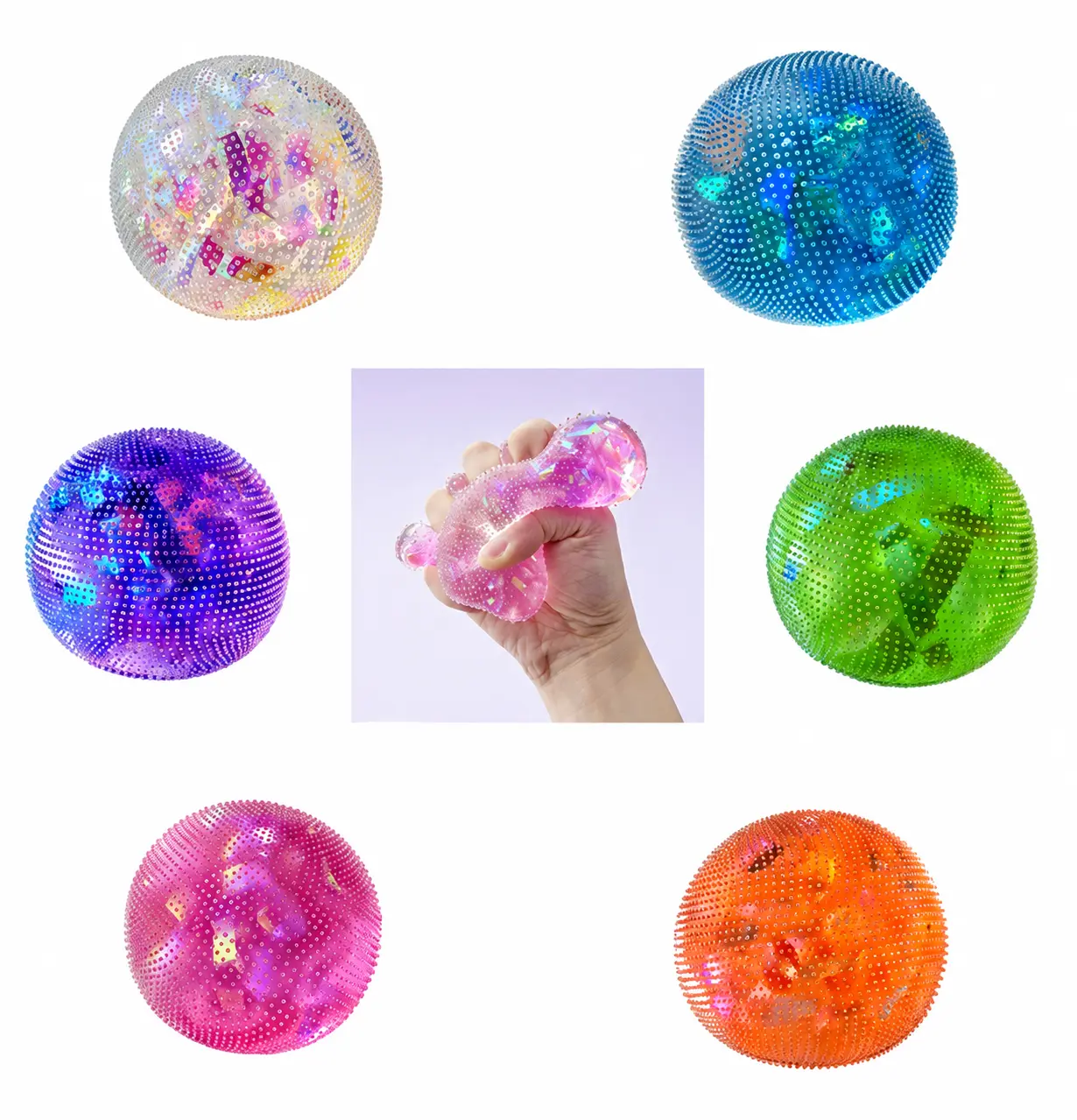MINISO Glitter Spiky Sensory Stress Ball - Sparkly Squishy Fidget Toy for Anxiety Relief, Hand Exercise，Back To School