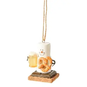 Ganz Smores Beer Pretzel Snowman Marshmallow Resin Holiday Christmas Ornament 2.7 inch