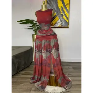 Vacay Style Halter Neck Cover Up Dress Elegant Women Print Sleeveless Sweet O-neck Floor-Length Long Dress  Beach Party Birthday Sexy Split Pleated Dresses