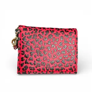 Pre-owned Dior Leather Small Leather Goods Calfskin Leopard Print Card Holder in Pink and Black With Charm