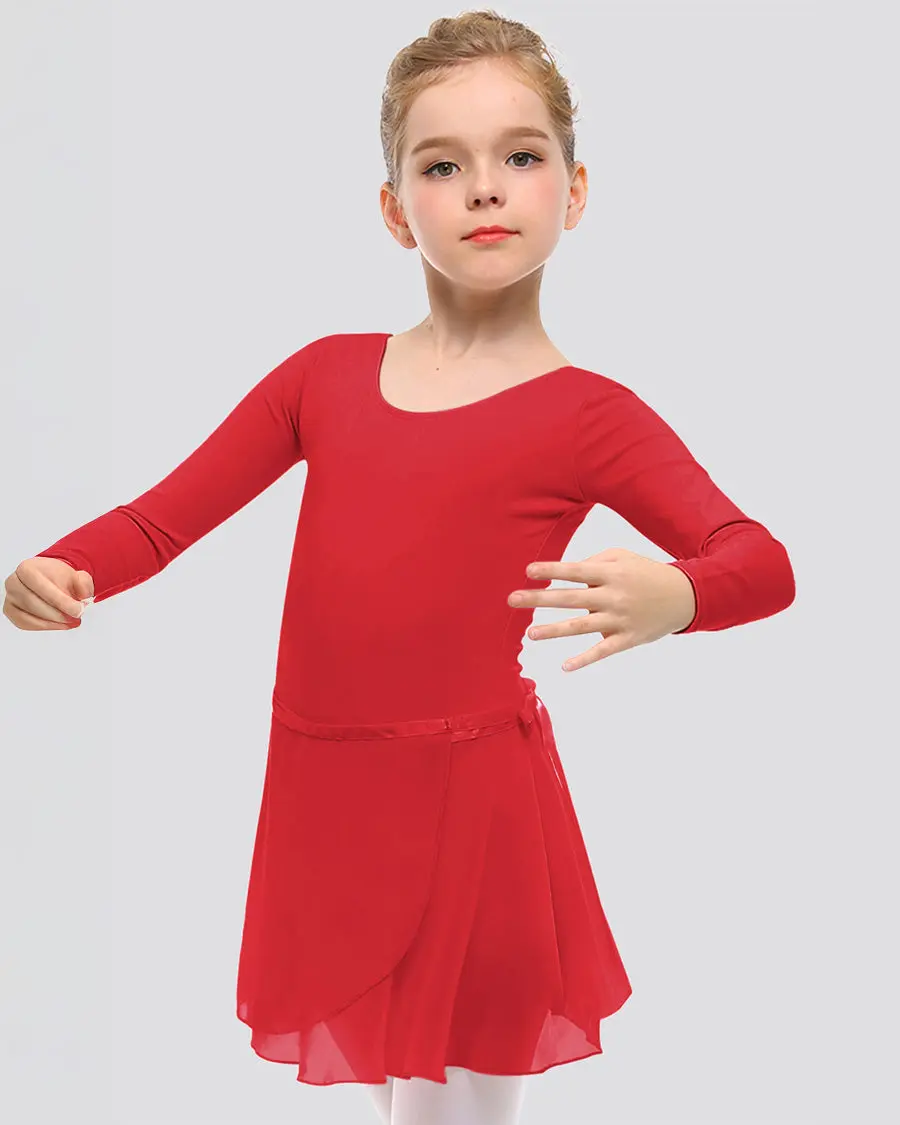 Girls' Tie Skirt Ballet Starter Kit, Long Sleeve Breathable Cotton Dancewear for Aspiring Dancers' Dance Classes, 1 Leotard, Performances, Soft