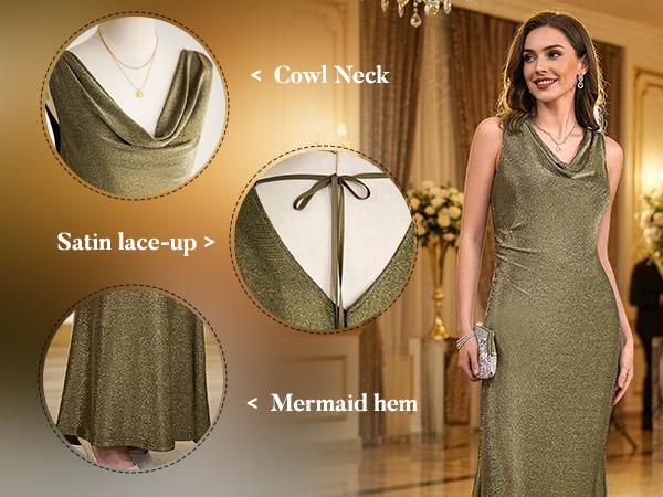 Women's Formal Dresses for Wedding Guest,Cowl Neck Bodycon Dress,Mermaid Evening Gowns Cocktail Dresses for Women LQ299