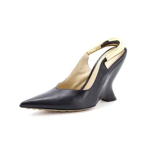 Pre-owned Bottega Veneta Women's Punta Slingback Wedge Pumps Leather with Metal Detail by Rebag