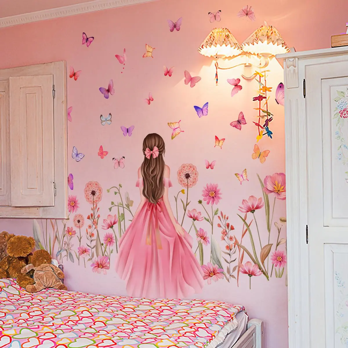 Flower & Butterfly Pattern Wall Sticker, 2 Counts/set Self Adhesive Wall Decal, Decorative Sticker for Home Bedroom Living Room