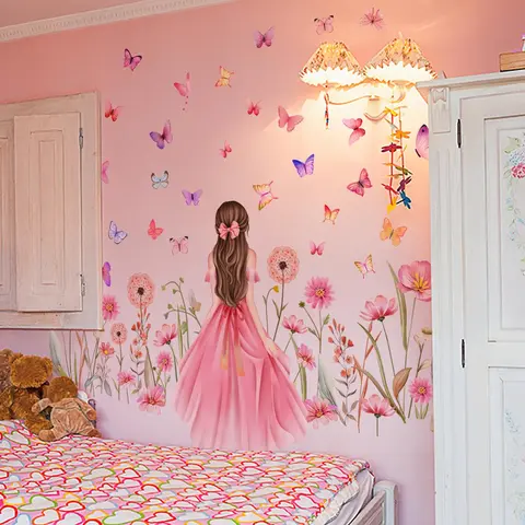 Flower & Butterfly Pattern Wall Sticker, 2 Counts/set Self Adhesive Wall Decal, Decorative Sticker for Home Bedroom Living Room