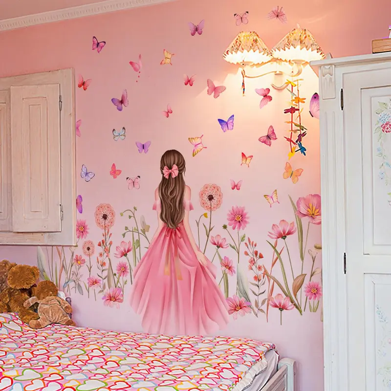 Flower & Butterfly Pattern Wall Sticker, 2 Counts/set Self Adhesive Wall Decal, Decorative Sticker for Home Bedroom Living Room
