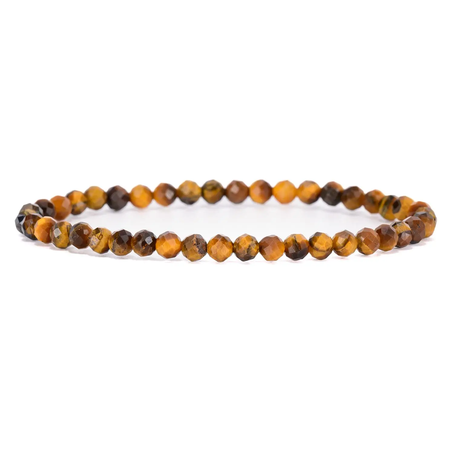 Angelstones Natural Golden Tiger Eye Gemstone Stretch Bracelet, 4mm Faceted Round Beads, Crystal Healing for Women