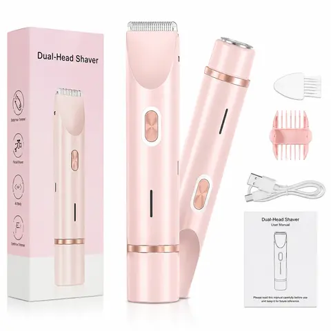 Bikini Trimmer for Women, 2-in-1 Electric Shaver for Body Grooming, Rechargeable Dual-Head Trimmer for Bikini Line, Face & Legs