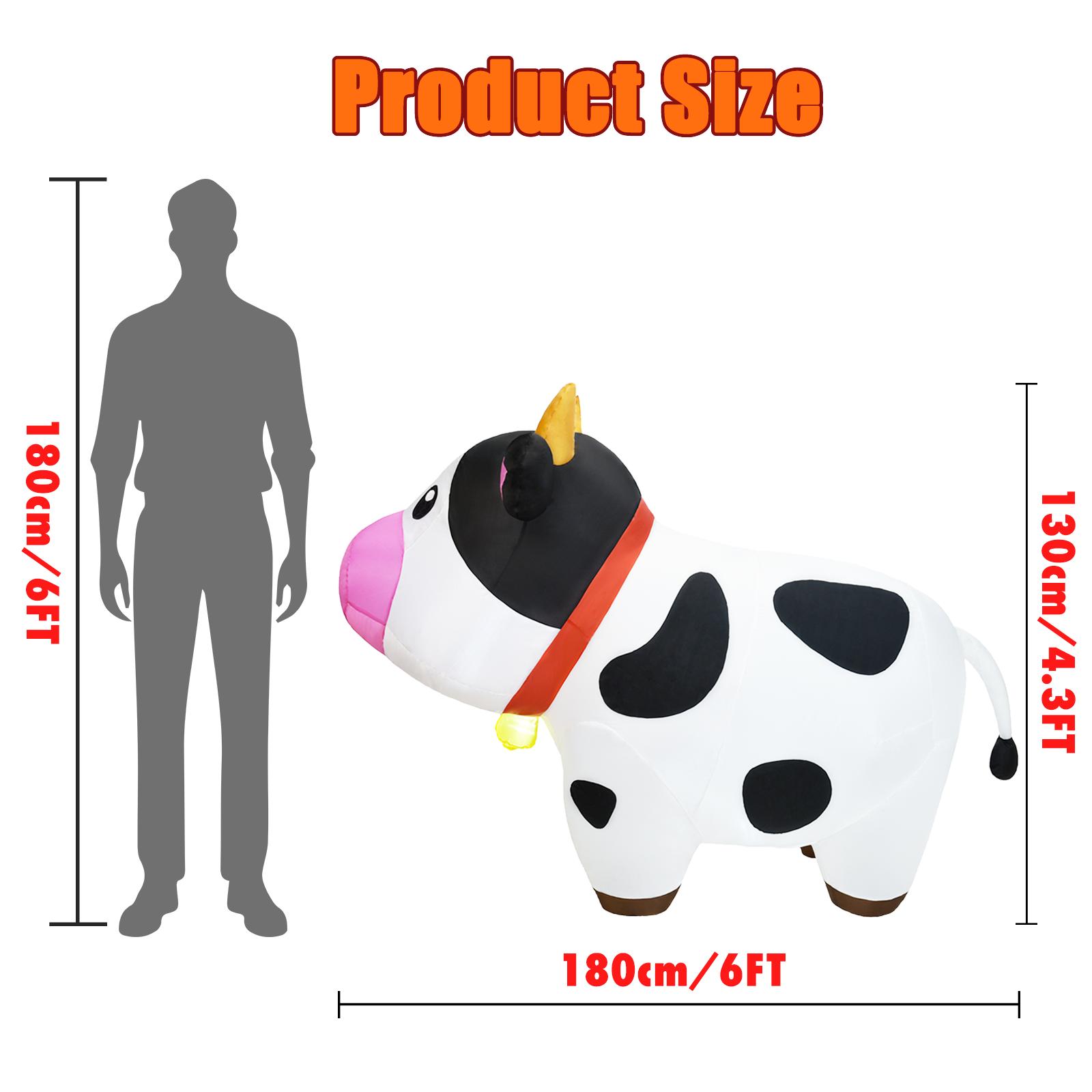 6 FT Long Cow Inflatables Christmas & Spring with Built-in LED Lights, Farm Ranch Inflatable Animals Cute, Blow Up Yard Outdoor Decorations for Garden Lawn Party Holiday Outside