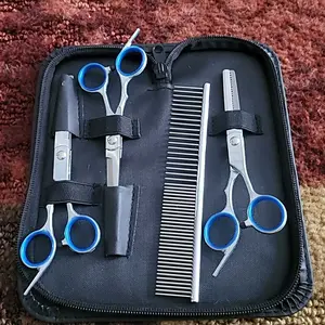 5 in 1 Premium Dog Grooming Scissors, Professional Dog Scissors for Grooming with Safety Round Tips, Lengnoyp Stainless Steel Thinning Shears, Dog Pet Cat Shears for Grooming Kit