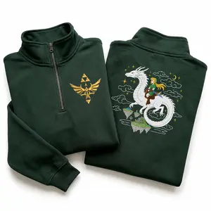 Legend of Zelda Embroidered 2 side Quarter Zip Sweatshirt, Breath of the Wild, The Legend of Zelda Sweaters