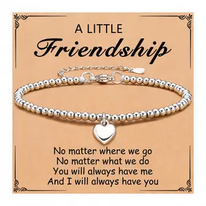 A Little Friendship Inspirational Heart Shape Charm Stainless Steel Bracelet for Women Christmas Day Gifts Friends Sister Mom Kawaii Birthday Jewelry Present