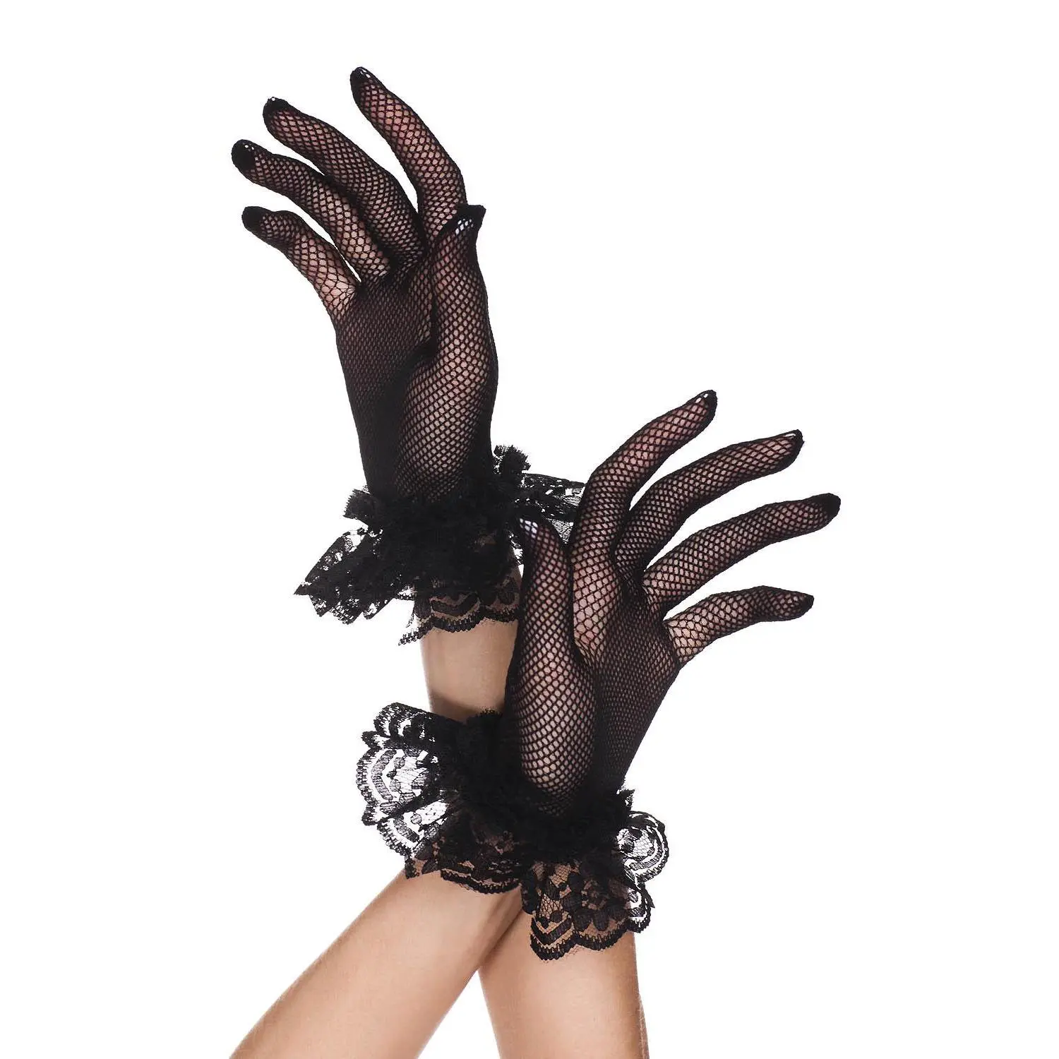 Lace ruffle fishnet gloves, 460