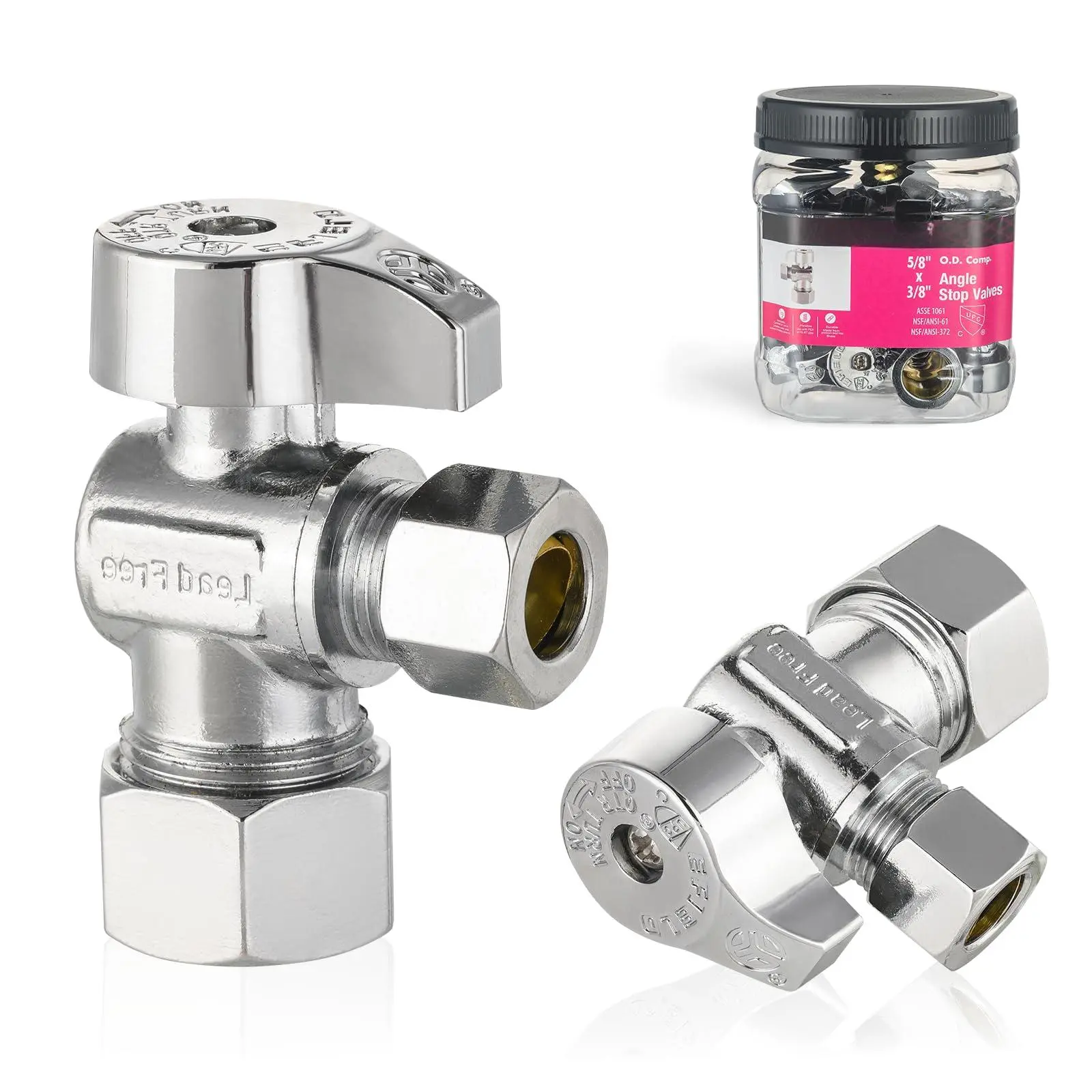 Pro 4-pack  Angle Stop Valve 1/2" Nominal (5/8" Od) X 3/8" Od  1/4-turn Heavy-duty Chrome Plated Lf Brass (valve370)