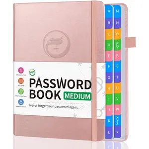 Password Book with Alphabetical Tabs, Password Keeper Book for Seniors, Hardcover Password Notebook for Individual & Colorful Tabs, Password Organizer for Website Logins, 5.3" x 7.7", Rose